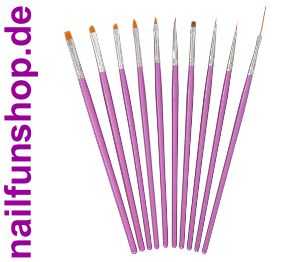 10-teiliges hochwertiges Profi Nailart- und Modellage Pinsel-Set (metallic-lila)